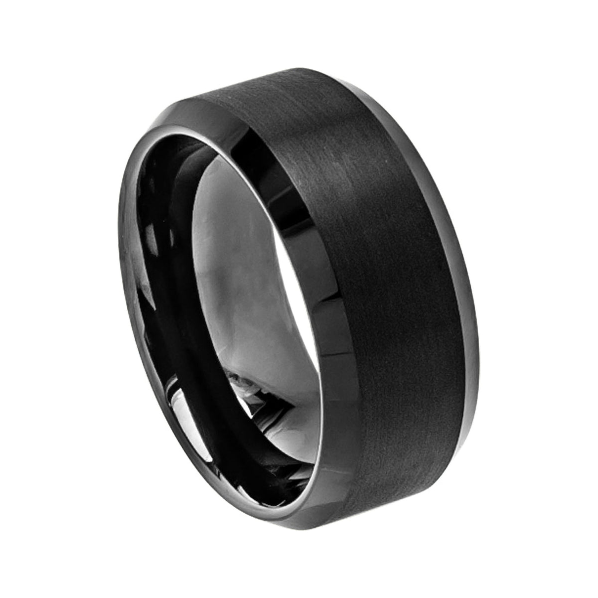 10mm Black Tungsten Brushed Beveled Band