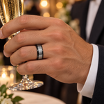 Lifestyle view of 12mm Tungsten High-Polish Flat Band worn on hand