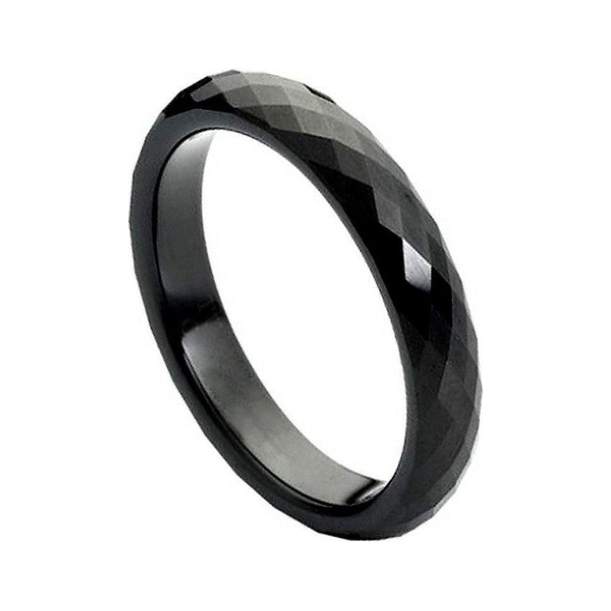 4mm Black Tungsten High-Polish Faceted Domed Band