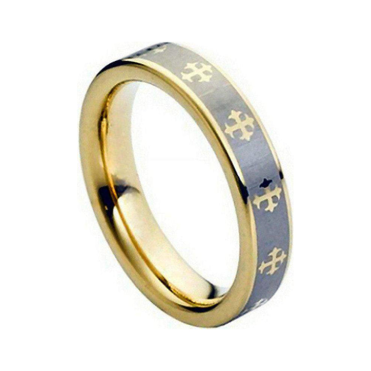 5mm Yellow Tungsten Engraved Cross Band