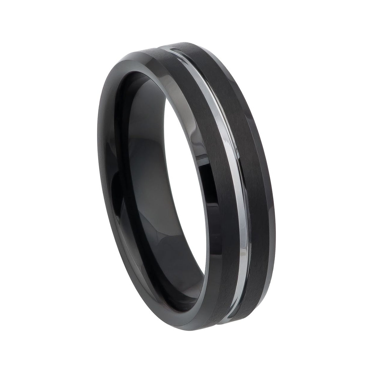 6mm Black Tungsten Band with Gray Center Groove