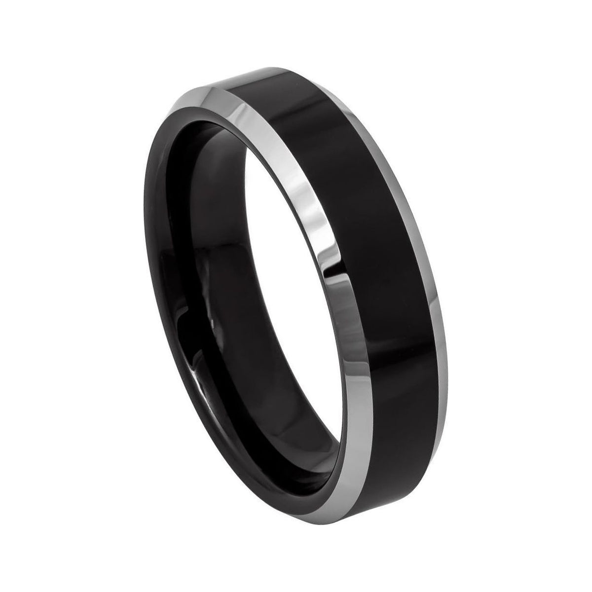 6mm Black Tungsten Band with White Beveled Edges