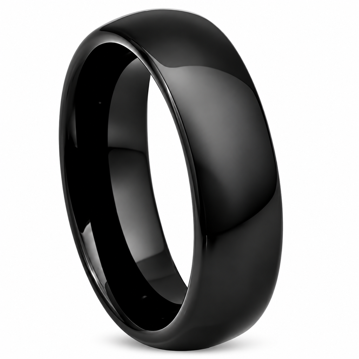 6mm black tungsten high-polish domed band on white background