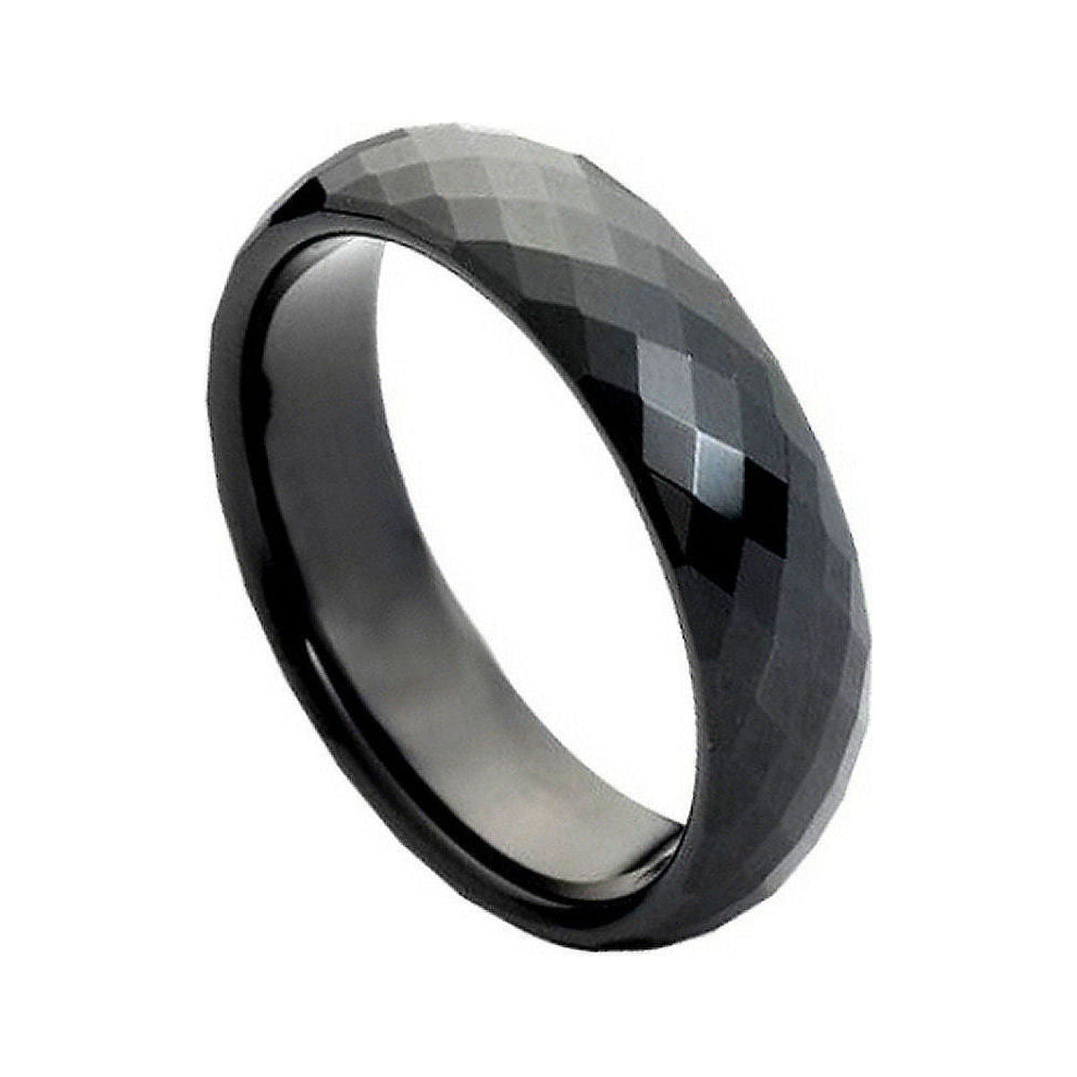 6mm Black Tungsten High-Polish Faceted Domed Band