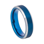 6mm Blue Tungsten Brushed Beveled-Edge Band