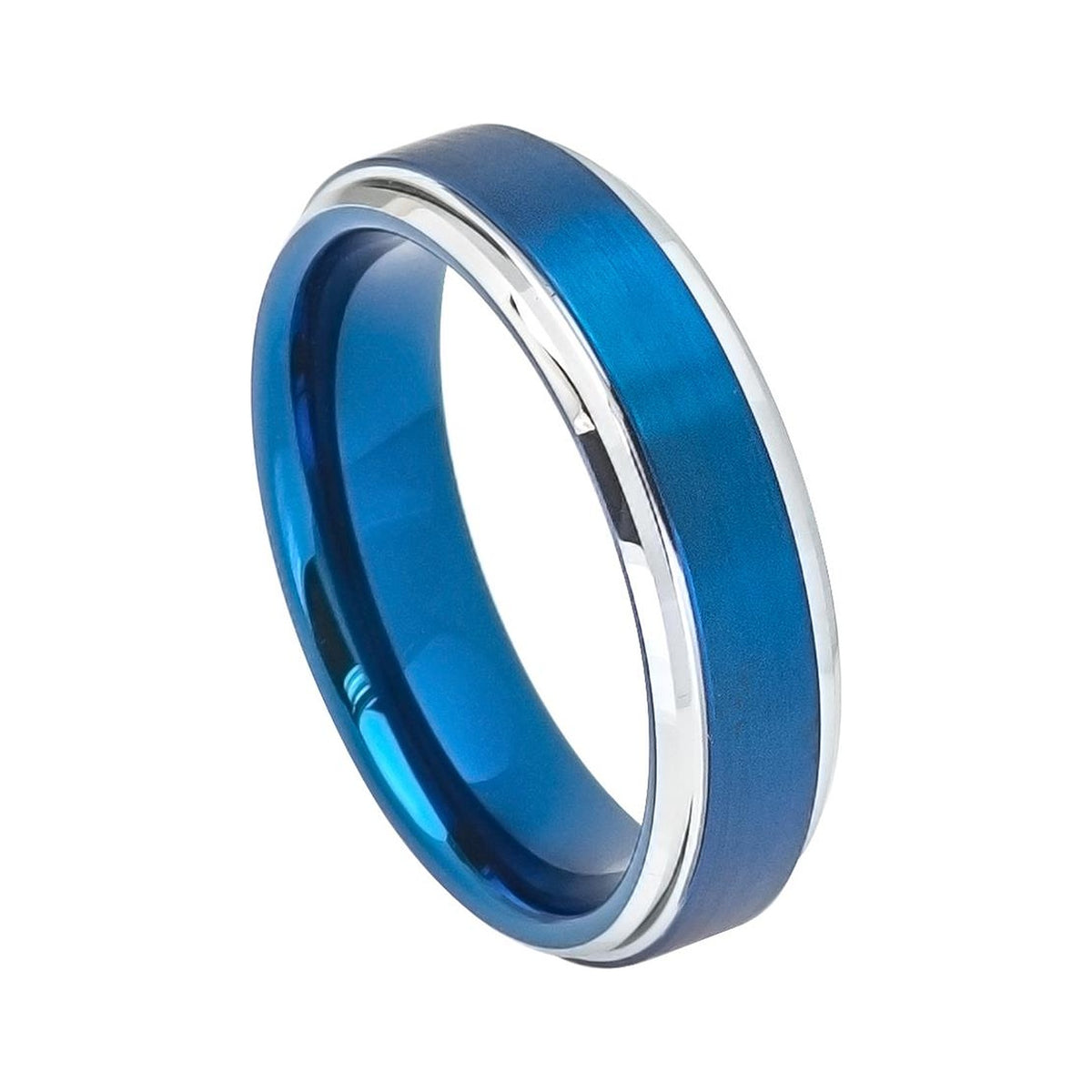 6mm Blue Tungsten Brushed Stepped-Edge Band