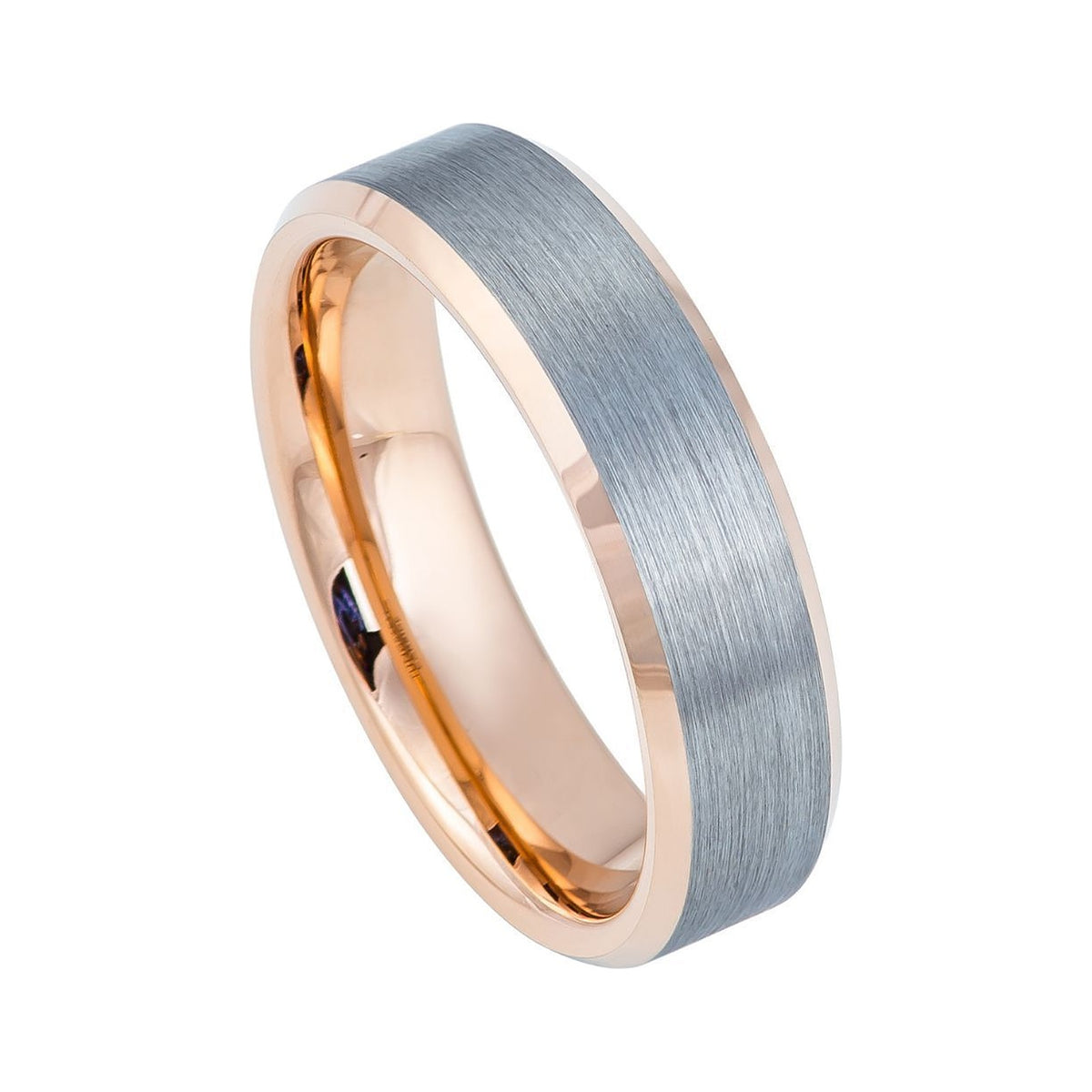 6mm Rose & Silver Tungsten Beveled Band