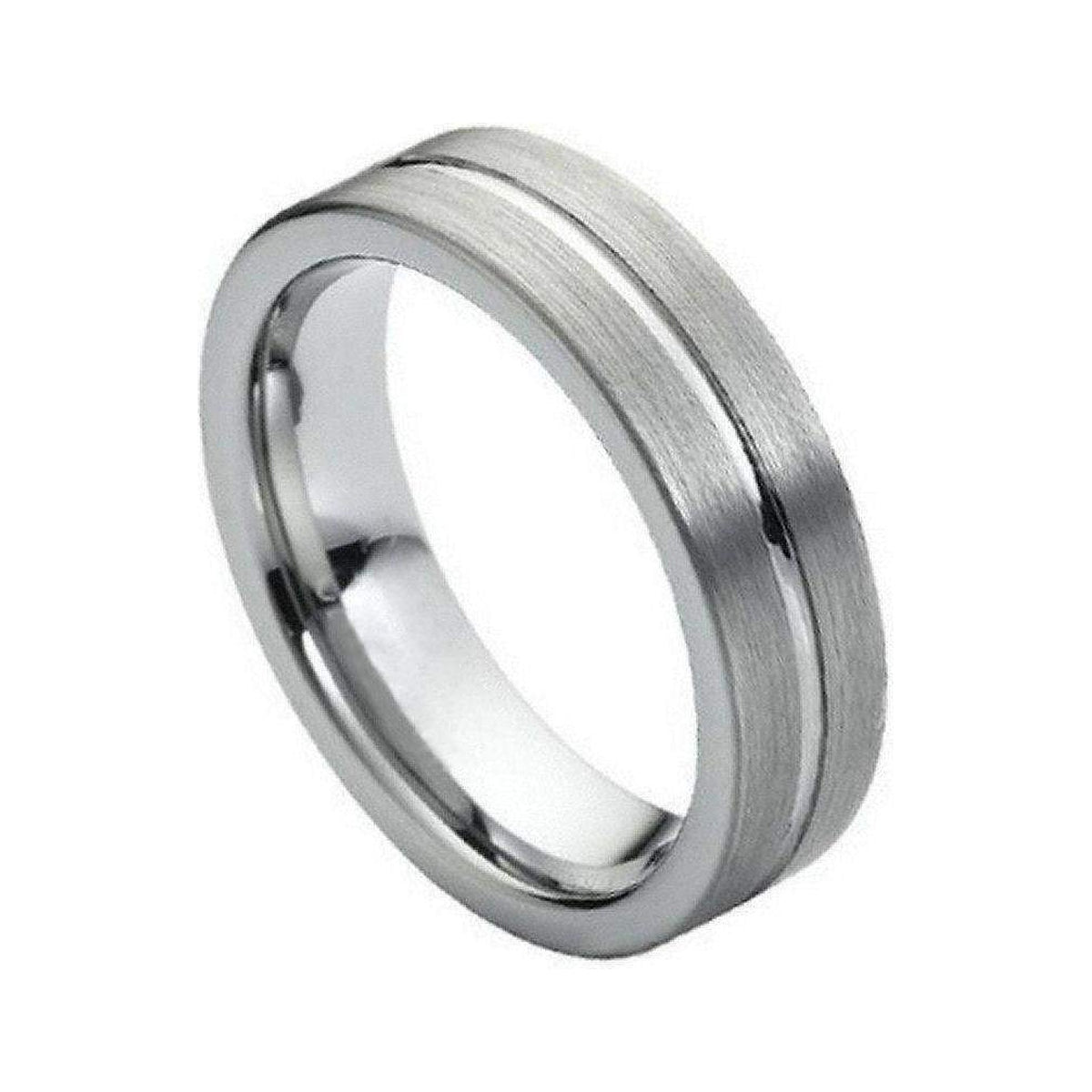6mm Tungsten Brushed Flat Center-Groove Band