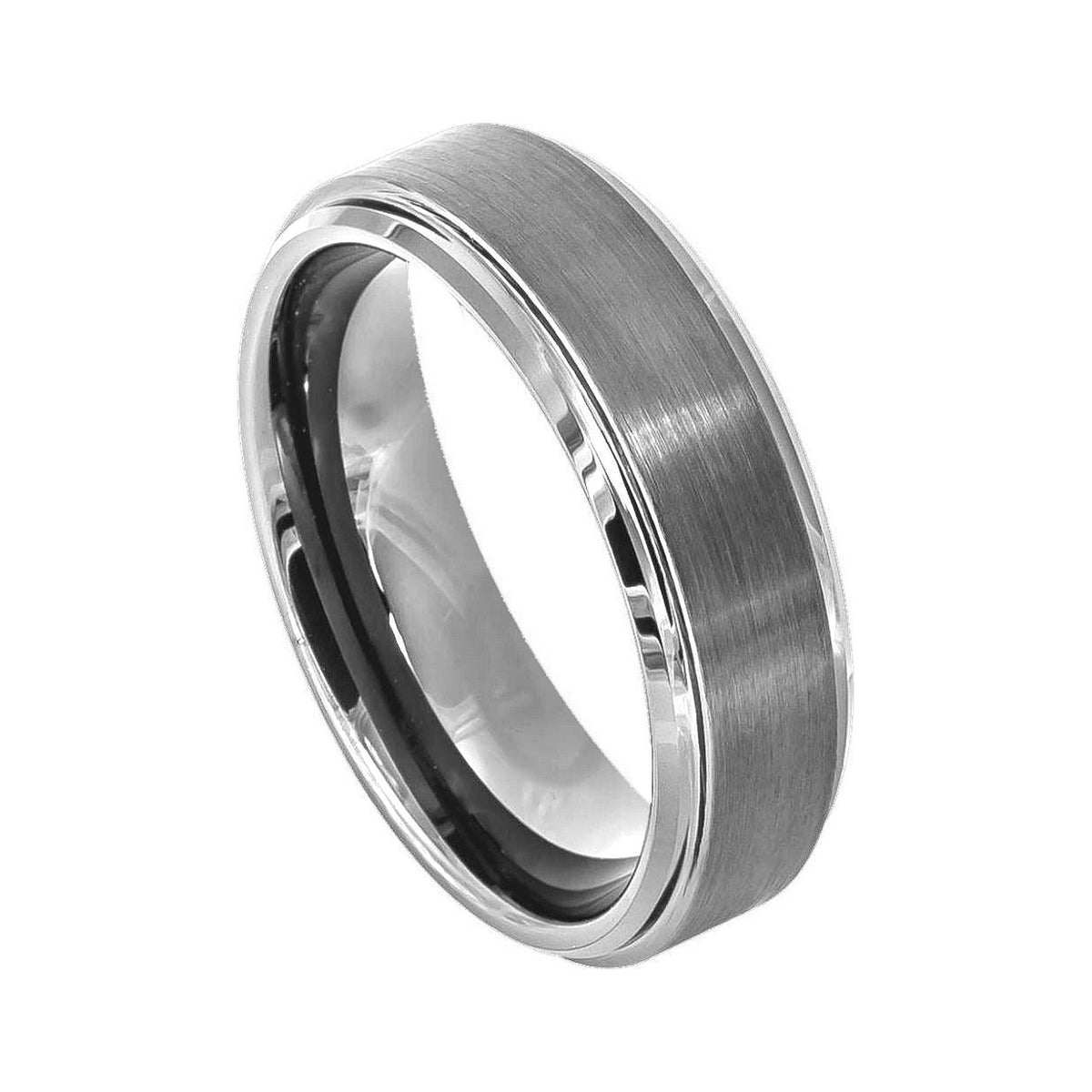 6mm Tungsten Brushed Flat Stepped-Edge Band