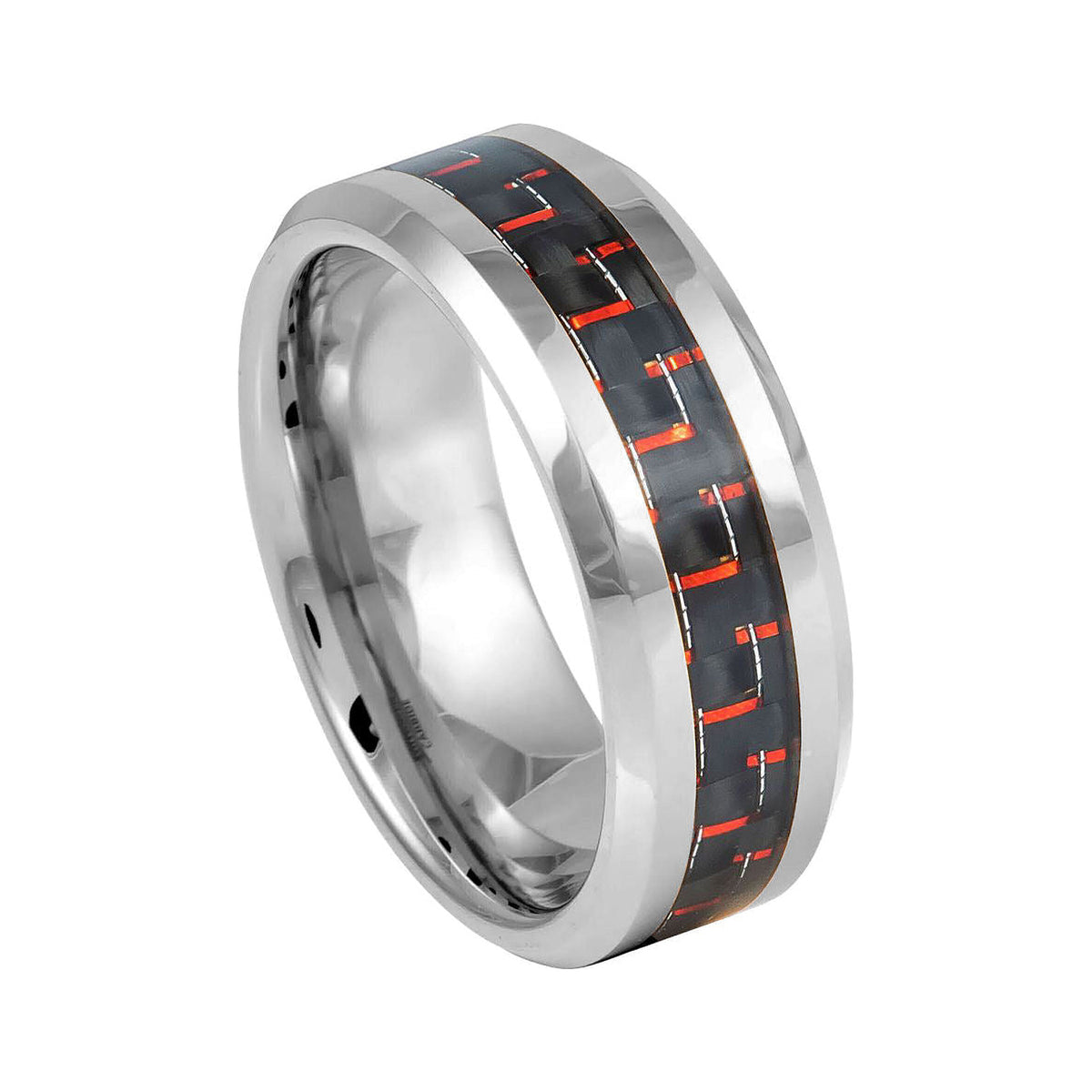 7mm Tungsten Beveled Band with Red Carbon Fiber Inlay