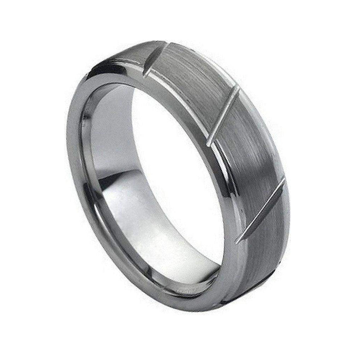 7mm Tungsten Brushed Diagonal-Groove Band