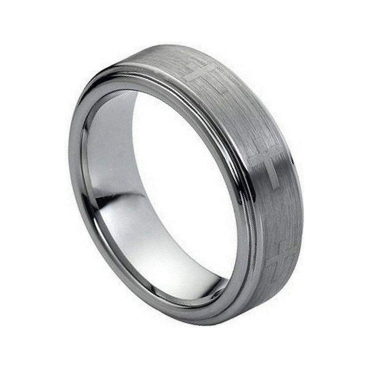 7mm Tungsten Brushed Engraved Cross Band