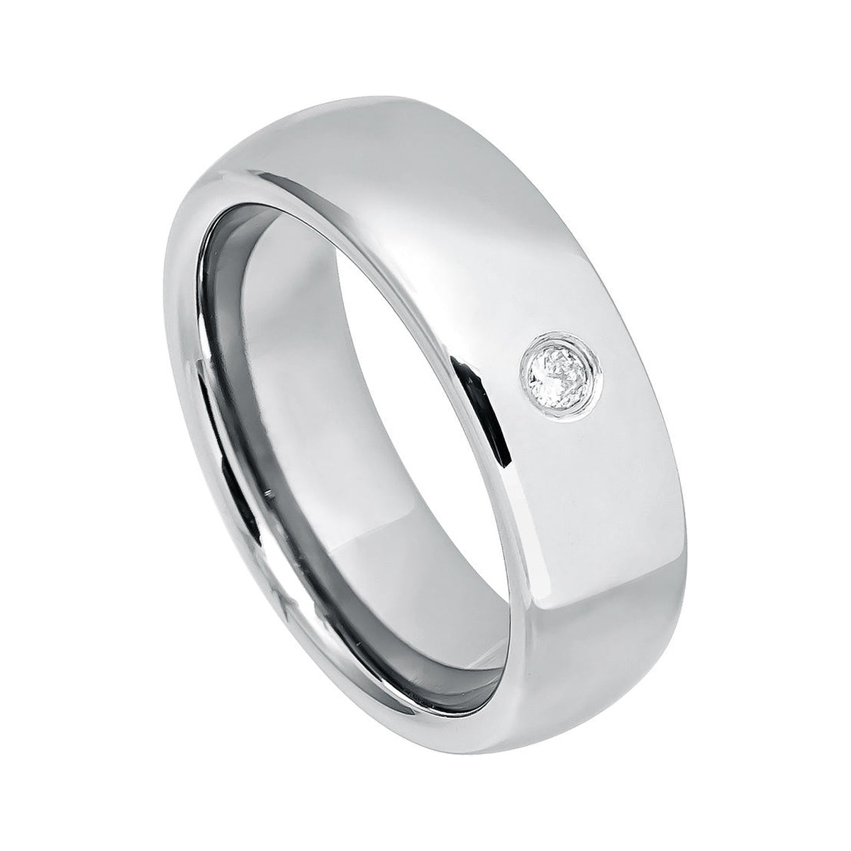 7mm Tungsten Domed Band with White Diamond
