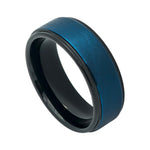 8mm Black & Blue Tungsten Wire-Brushed Band