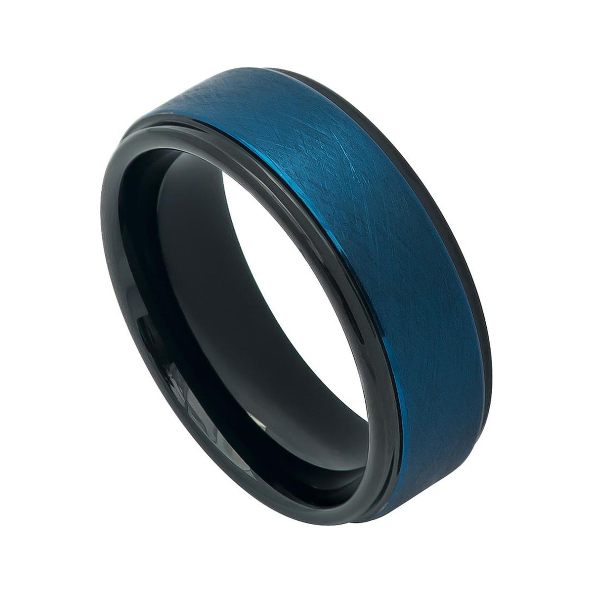 8mm Black & Blue Tungsten Wire-Brushed Band