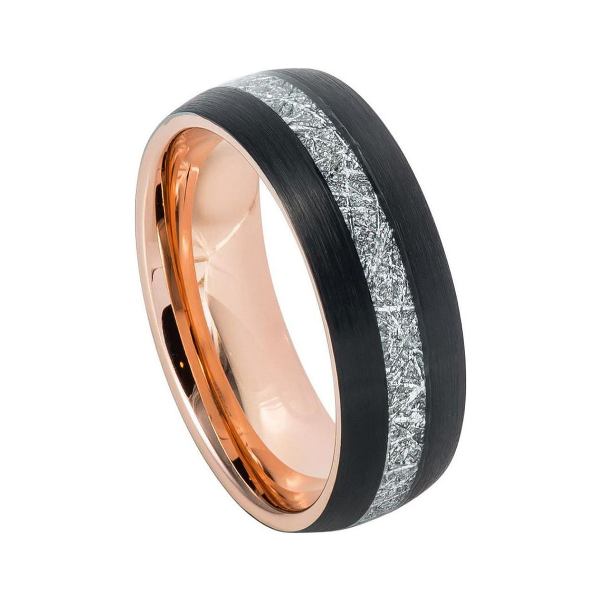 8mm Black & Rose Tungsten Band with Imitation Meteorite Inlay