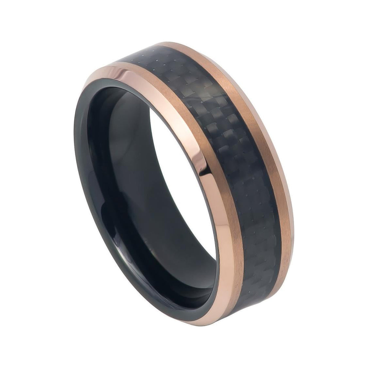 8mm Black & Rose Tungsten Carbon Fiber Inlay Band