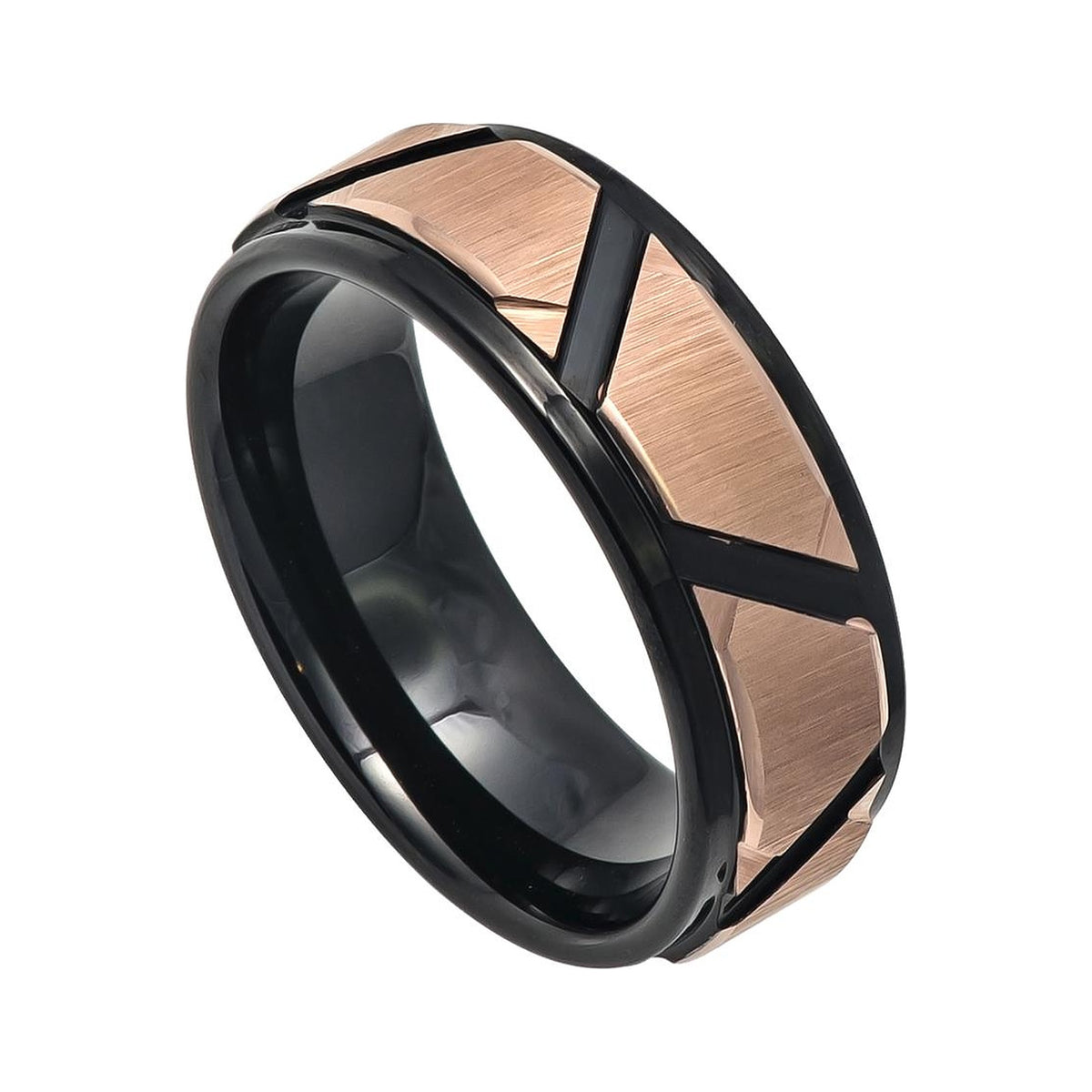 8mm Black & Rose Tungsten Trapezoid Band