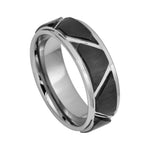8mm Black & Silver Tungsten Trapezoid Band