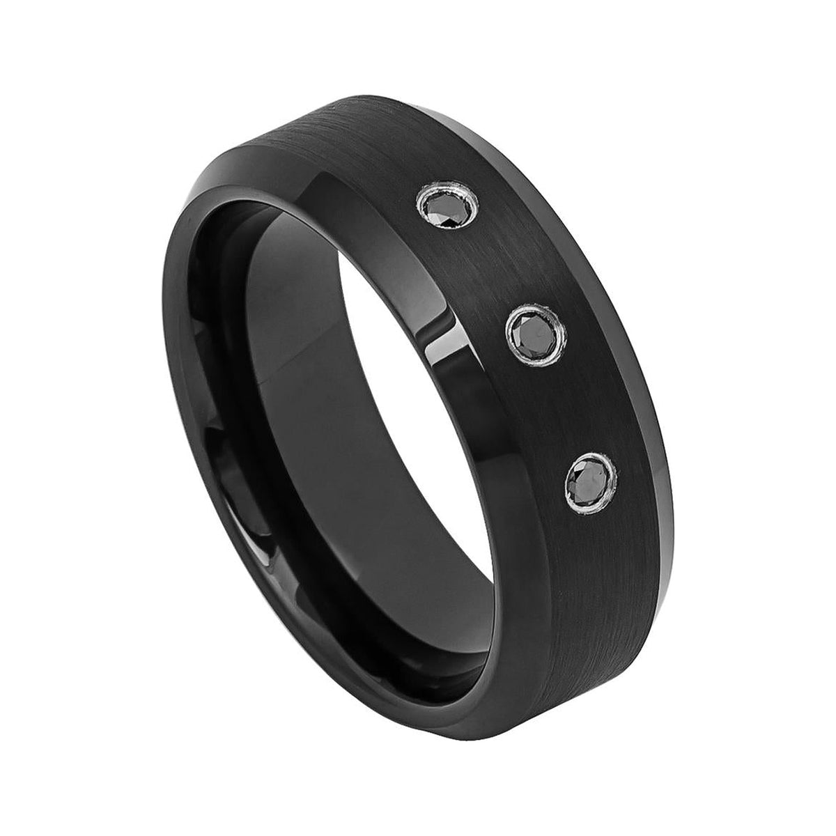 8mm Black Tungsten Band with 3 Black Diamonds