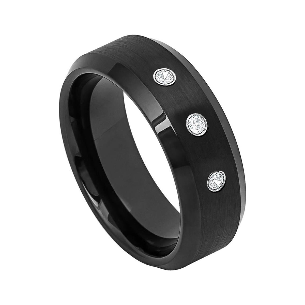 8mm Black Tungsten Band with 3 White Diamonds