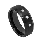 8mm Black Tungsten Band with 3 White Diamonds