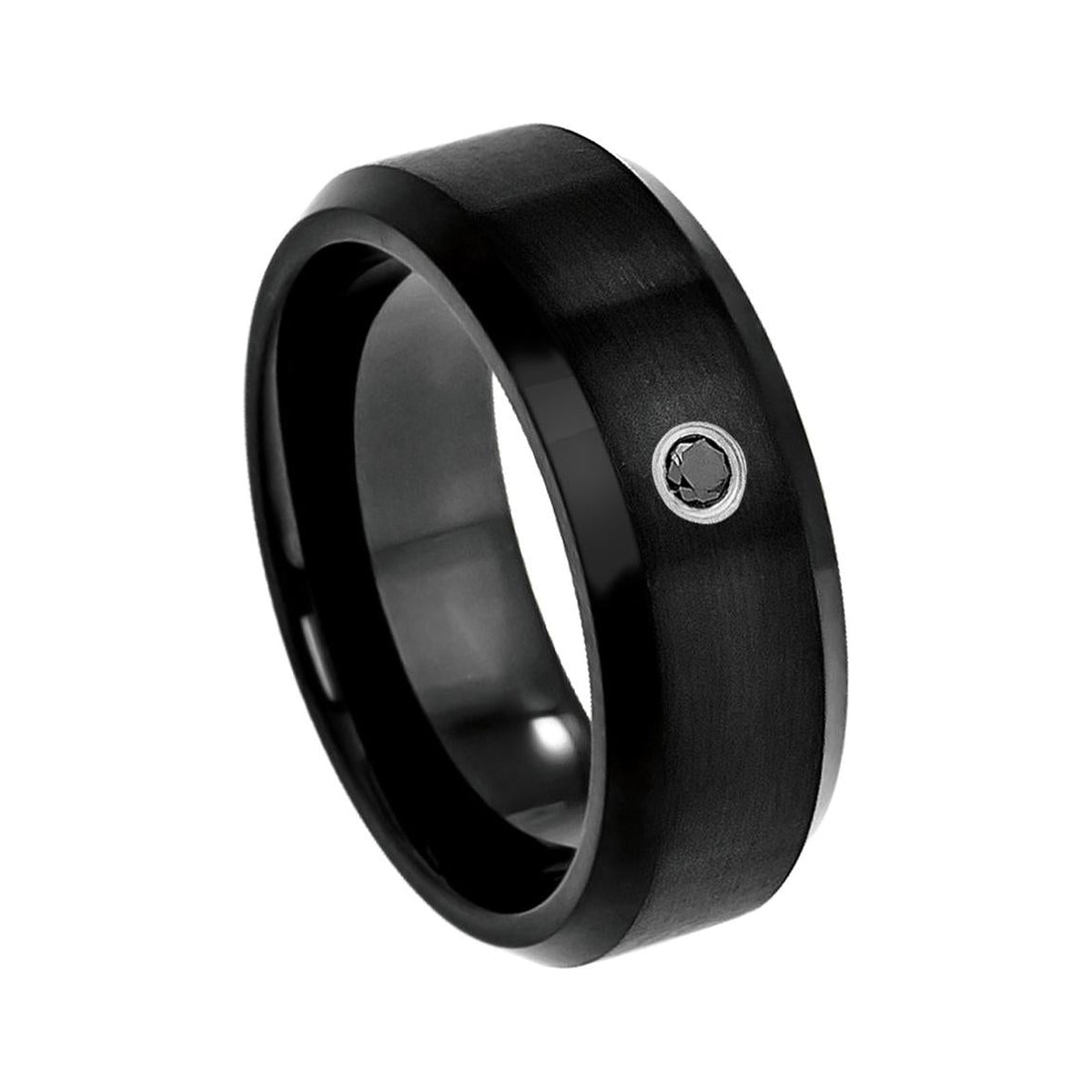 8mm Black Tungsten Band with Black Diamond