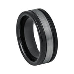 8mm Black Tungsten Band with Brushed Gray Center