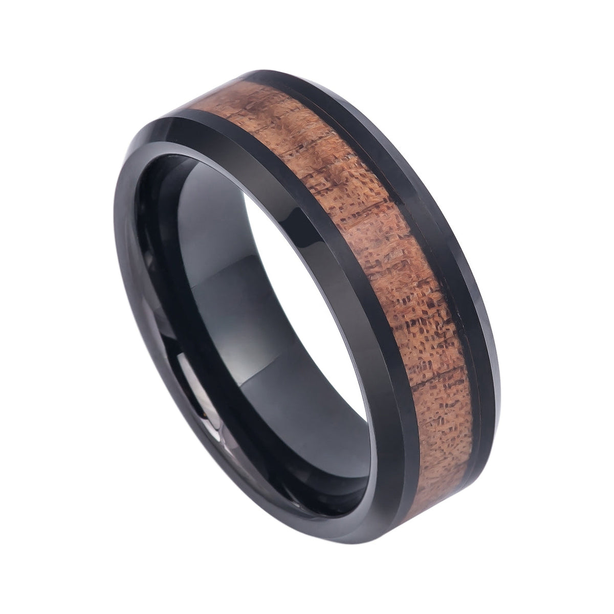 8mm Black Tungsten Band with Hawaiian Koa Wood Inlay