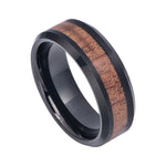 8mm Black Tungsten Band with Hawaiian Koa Wood Inlay