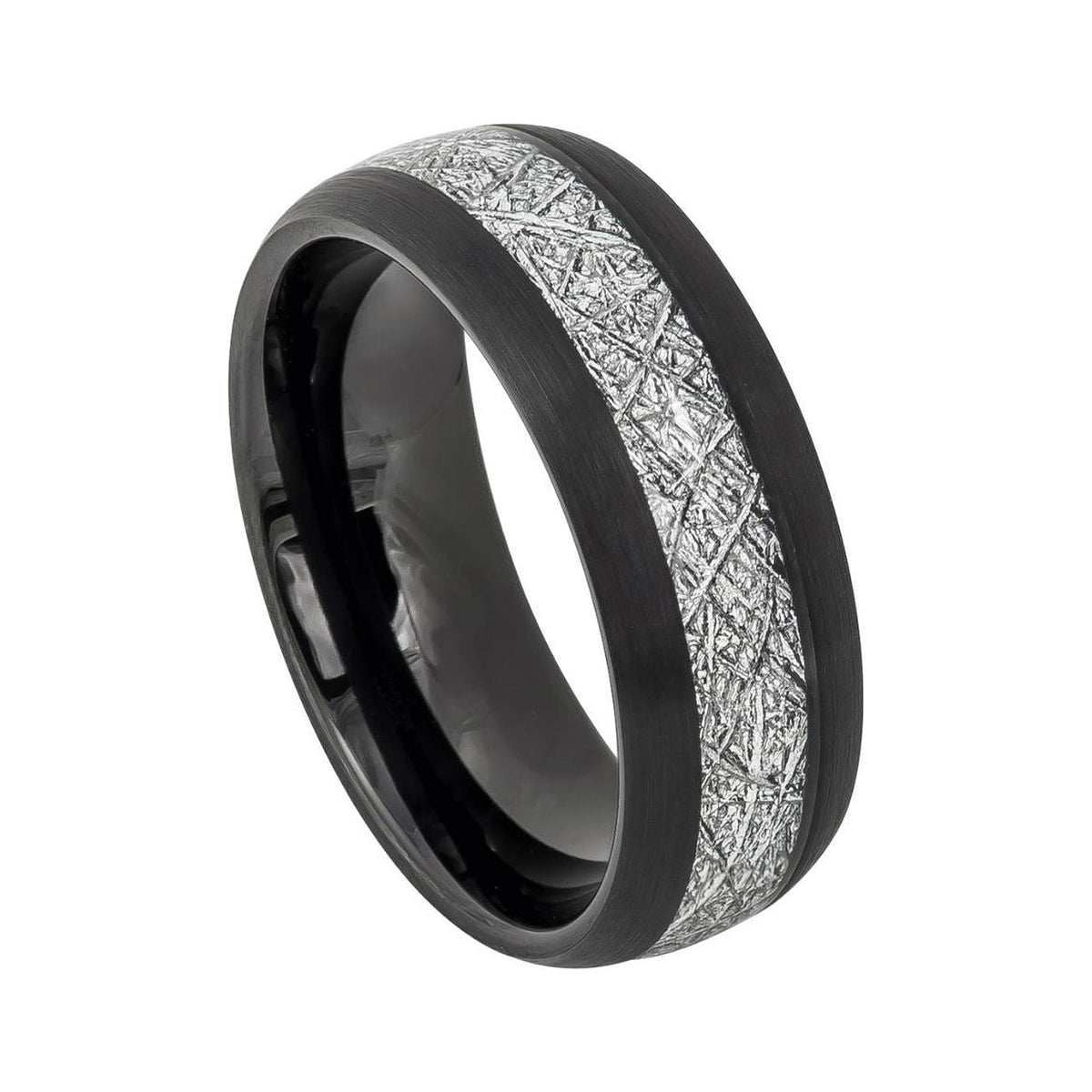 8mm Black Tungsten Band with Imitation Meteorite Inlay