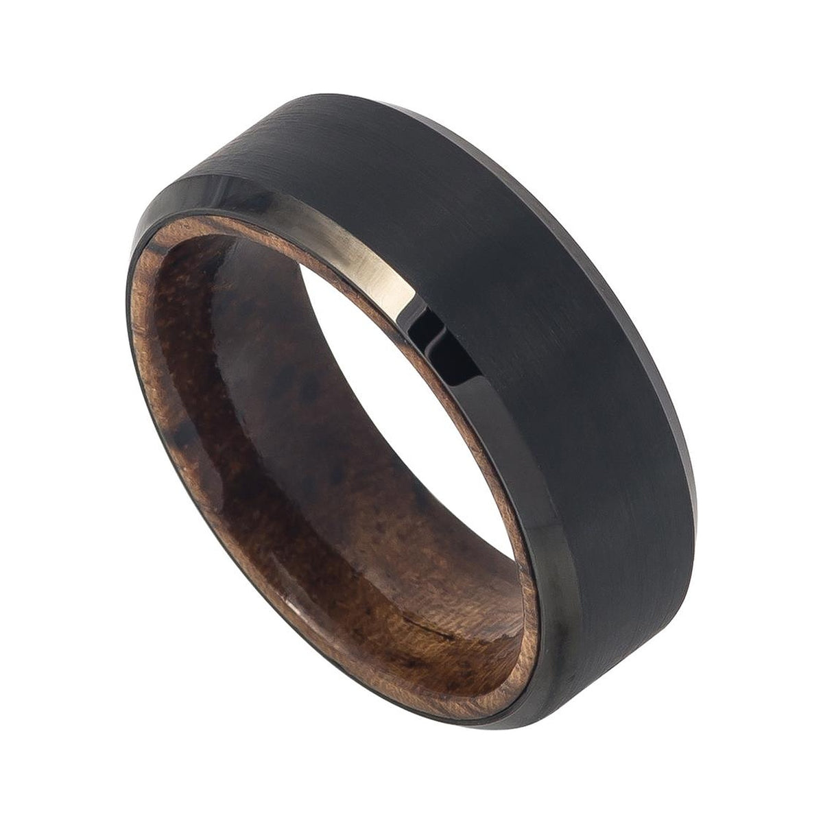 8mm Black Tungsten Band with Mahogany Wood Sleeve