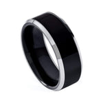 8mm Black Tungsten Band with White Beveled Edges