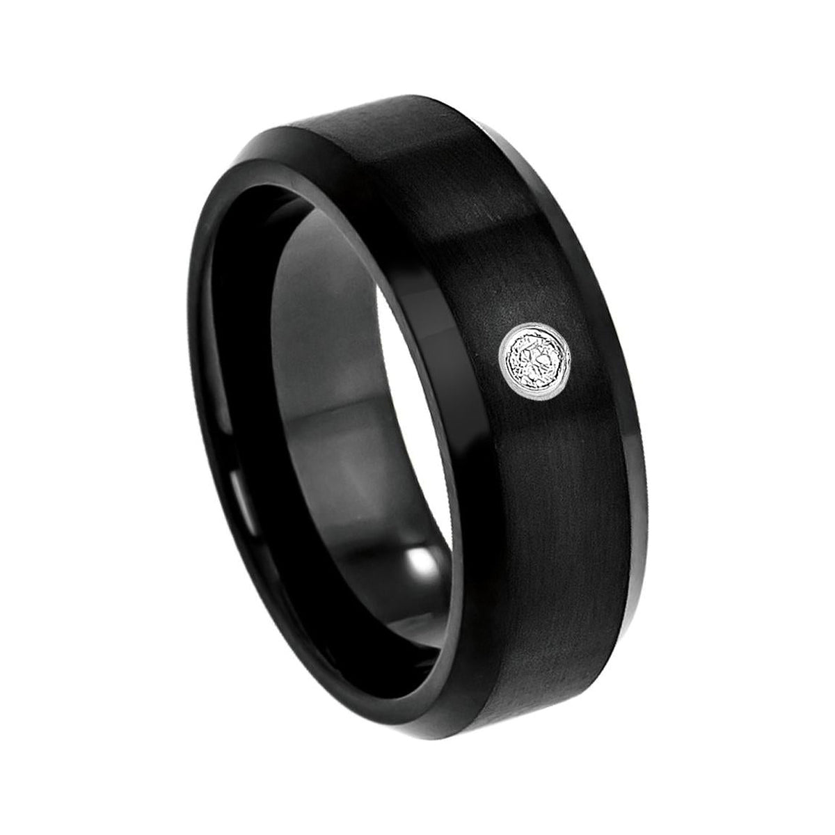 8mm Black Tungsten Band with White Diamond