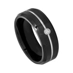 8mm Black Tungsten Band with White Groove & Diamond