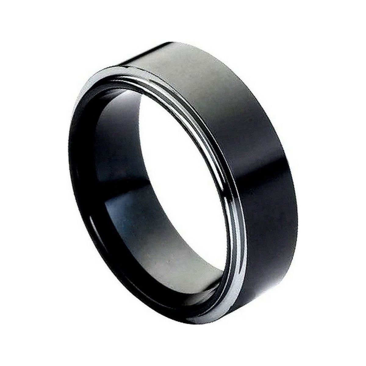 8mm Black Tungsten Band with White Stepped Edges