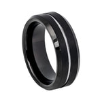 8mm Black Tungsten Beveled Band with Gray Groove