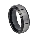 8mm Black Tungsten Beveled Band with Gray Grooved Center