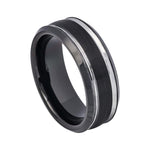 8mm Black Tungsten Brushed Band with Double White Grooves