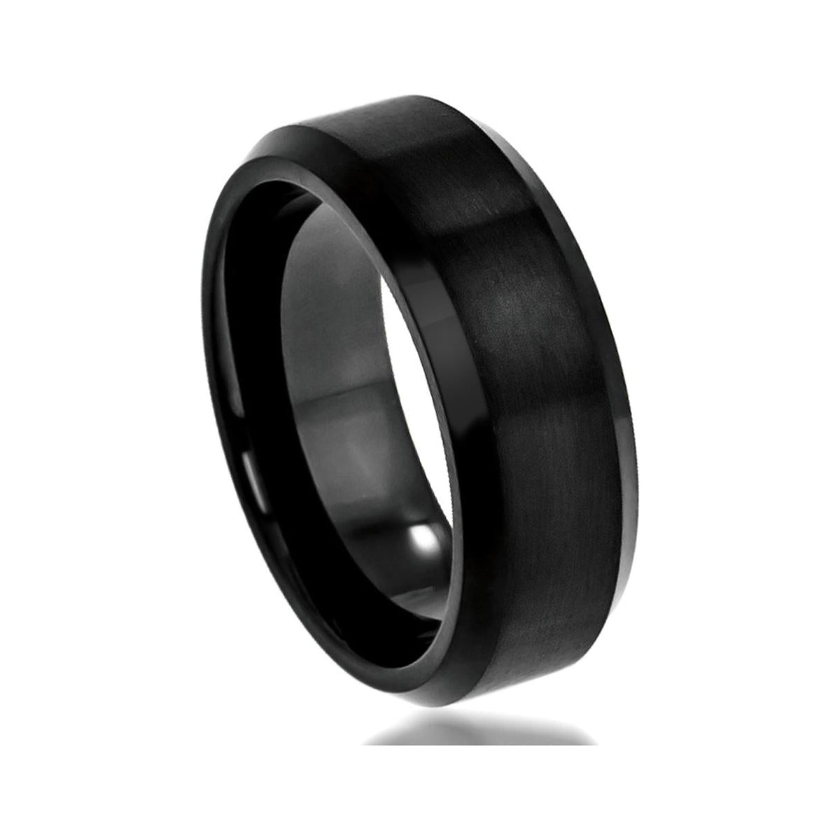 8mm Black Tungsten Brushed Band with High-Polish Beveled Edges