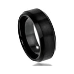 8mm Black Tungsten Brushed Band with High-Polish Beveled Edges