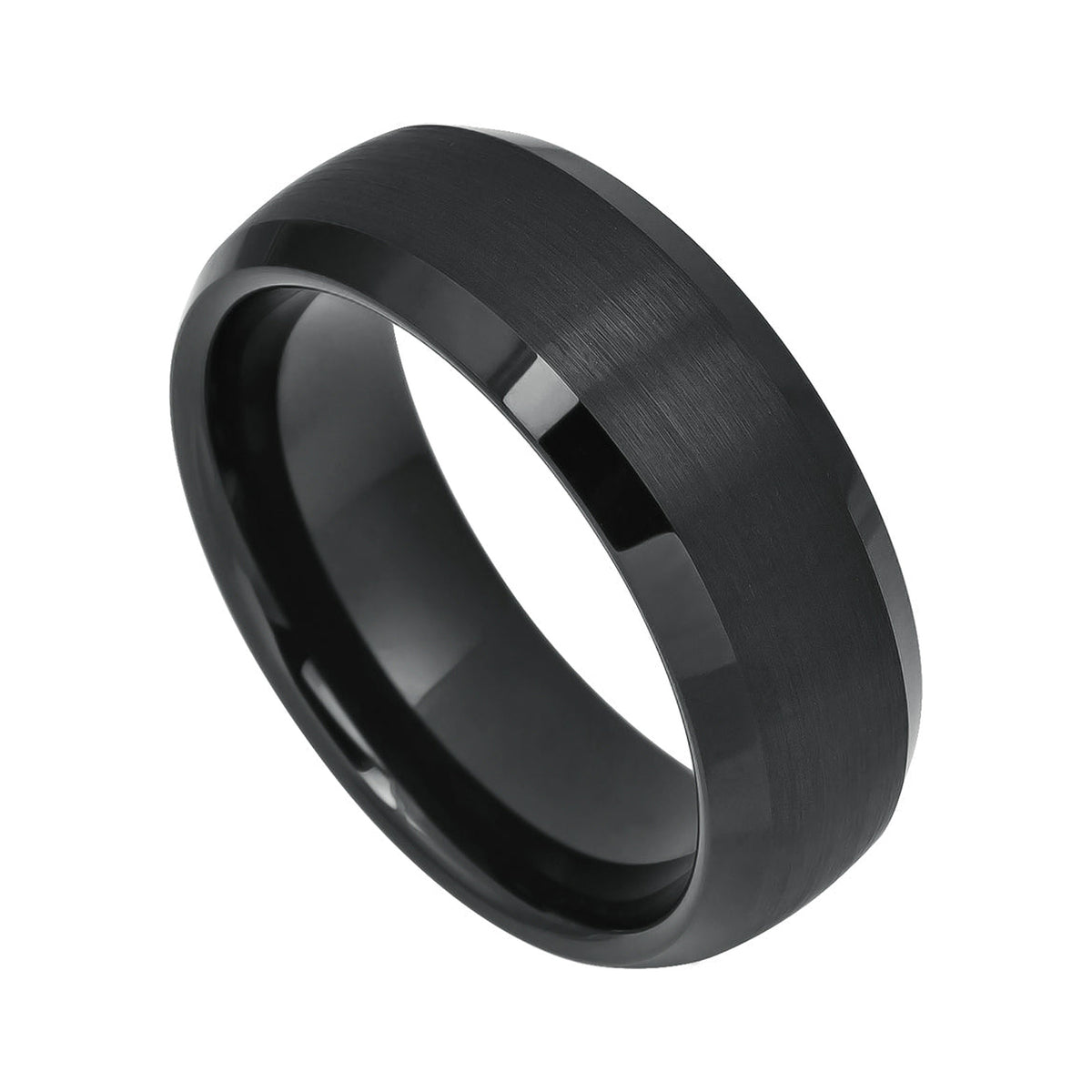 8mm Black Tungsten Brushed Band with Polished Beveled Edges