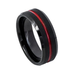 8mm Black Tungsten Brushed Band with Red Groove