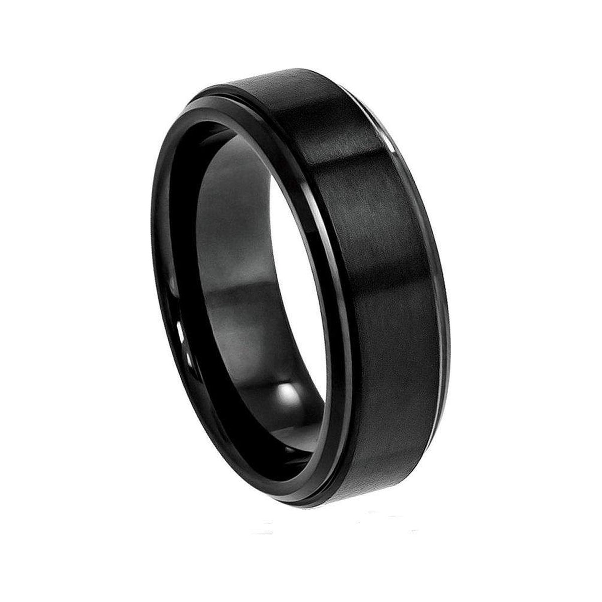 8mm Black Tungsten Brushed Stepped-Edge Band