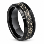 8mm black tungsten Celtic cut-out inlay band on white background