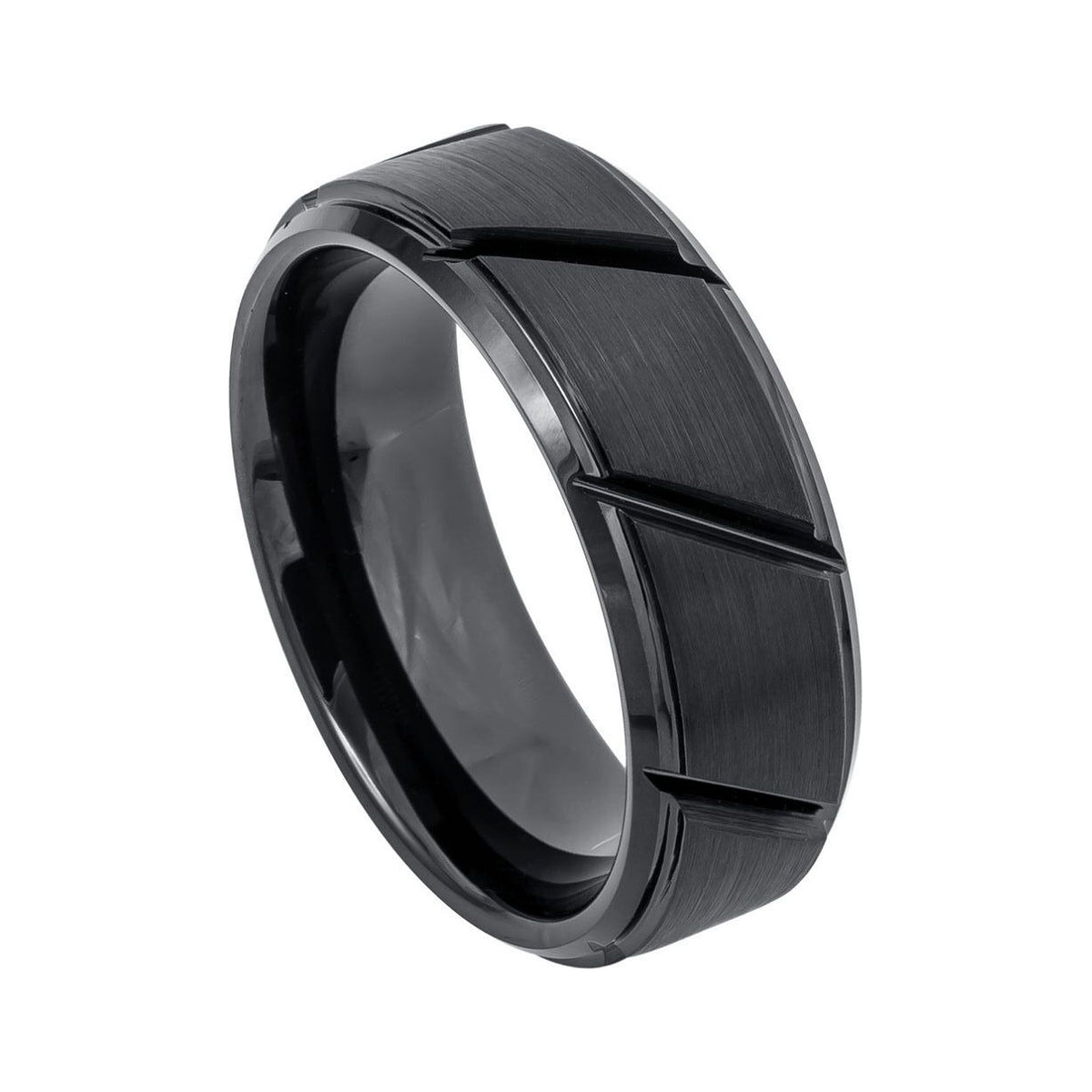 8mm Black Tungsten Diagonal-Groove Band