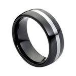 8mm Black Tungsten Domed Band with White Center Line