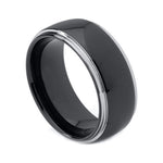 8mm Black Tungsten Domed Band with White Stepped Edges