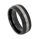 8mm Black Tungsten Hammered Band with Gray Center Stripe