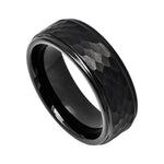 8mm Black Tungsten Hammered Band with Polished Stepped Edges